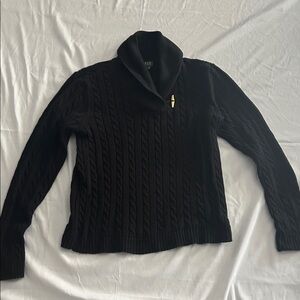 Ralph Lauren Black Cable Knit Cowl Neck Sweater